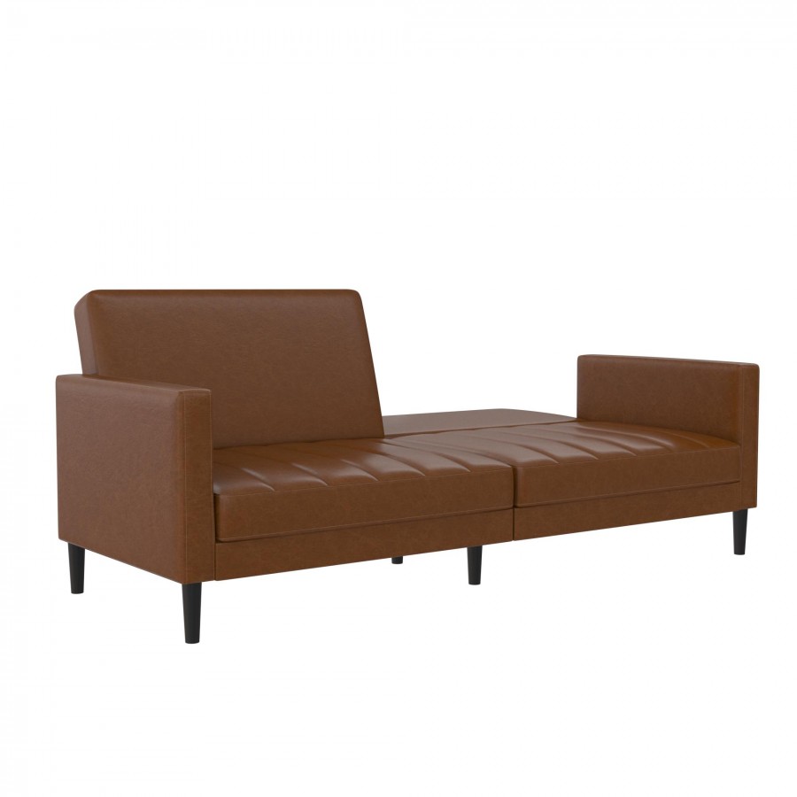 Liam Camel Faux Leather Futon Sofa